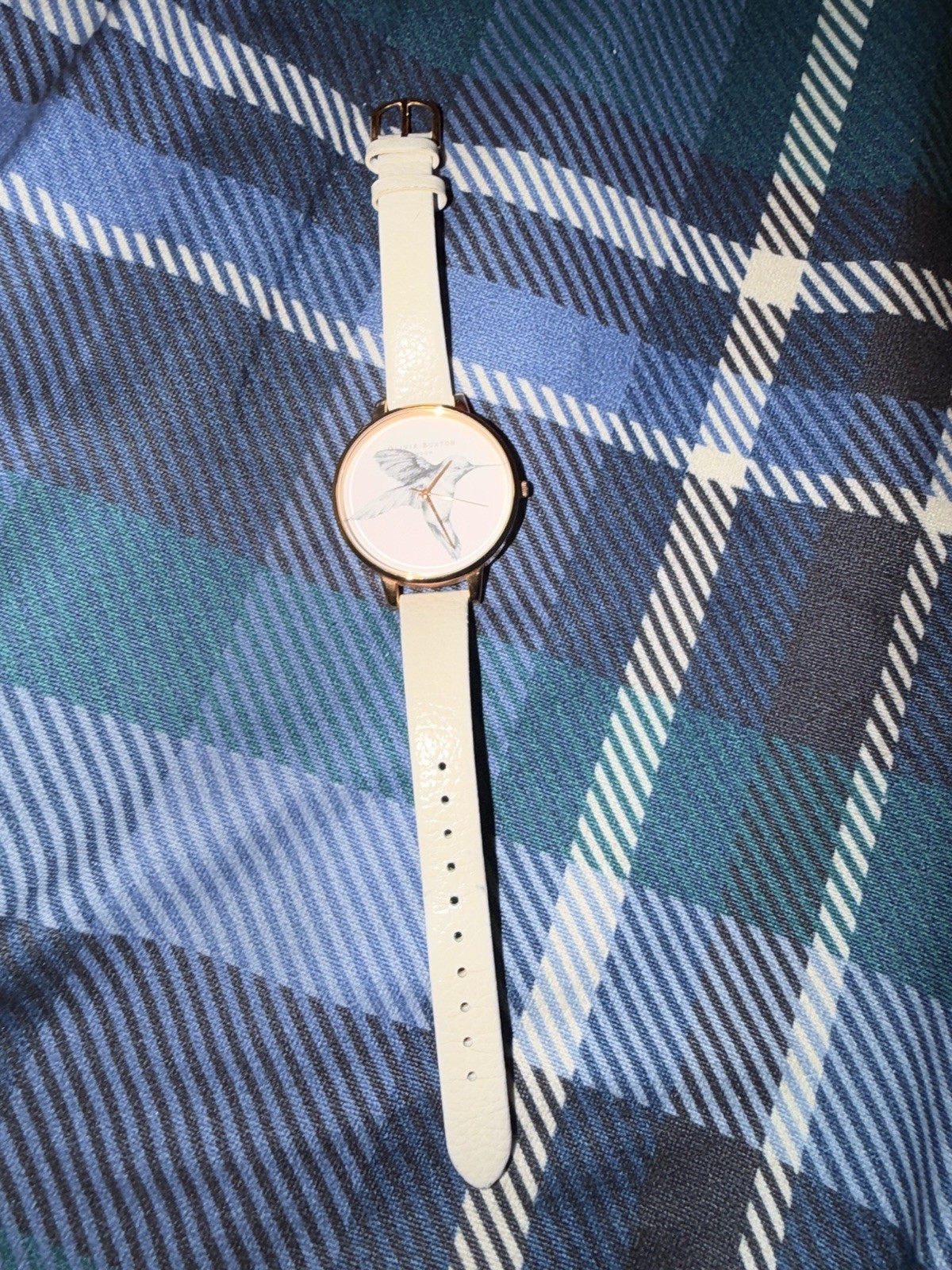 Olivia Burton London Women’s Bird Dial Quartz Watch Rose Gold Case White Strap