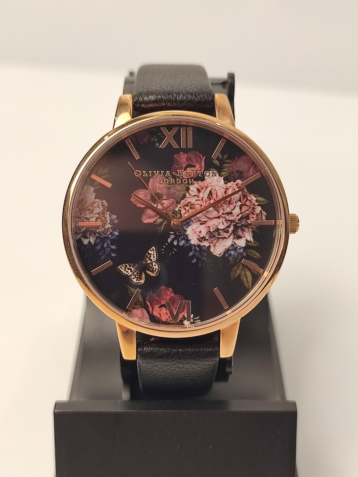 Olivia Burton London After Dark Gray Lilac Butterfly Watch Black Gold Dial