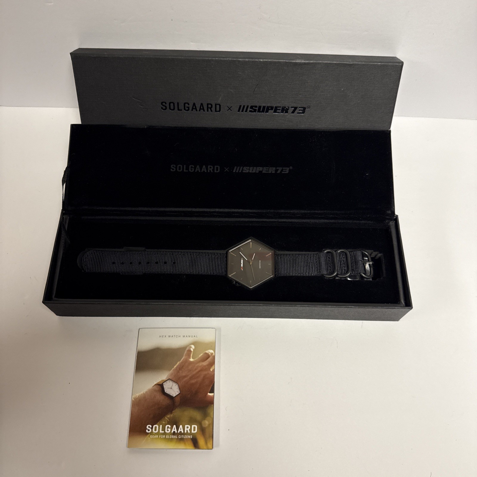 SOLGAARD x SUPER 73 Hex Watch #71 Black Dial Nylon Band New Battery