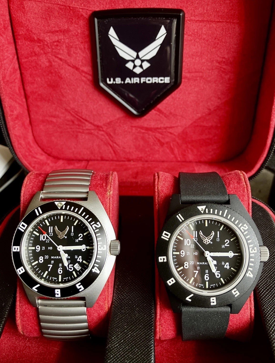 Set of Two Marathon Navigator Pilot Watches, USAF Edition, Steel and Black