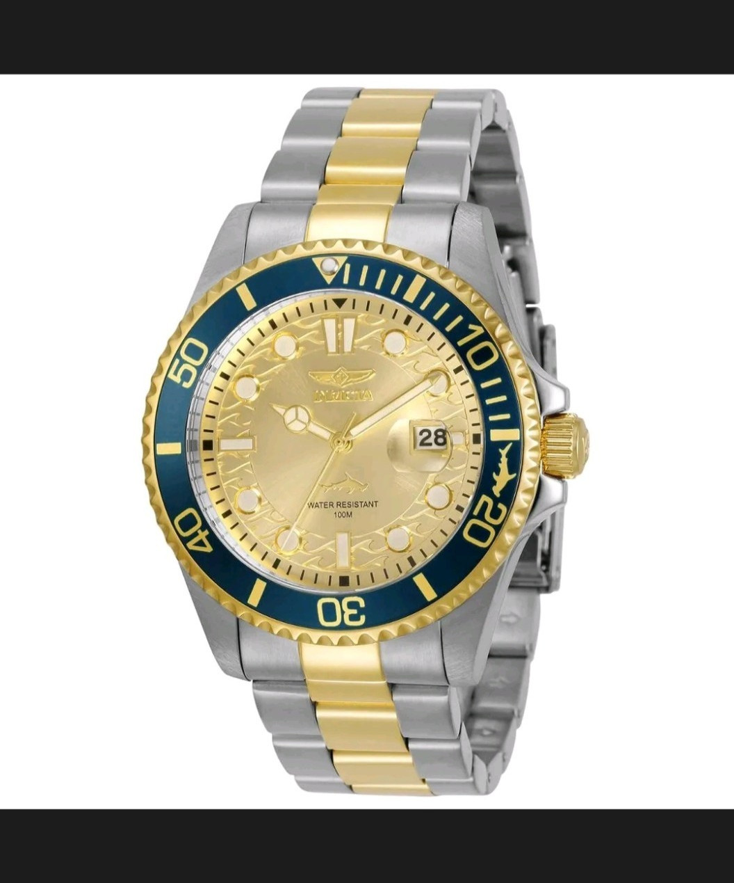 Invicta Pro Diver Men’s Quartz 43mm Gold Dial Two-Tone SS Blue/Gold Bezel