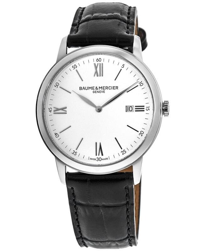 New Baume & Mercier Classima Quartz White Dial Black Leather Men’s Watch 10414