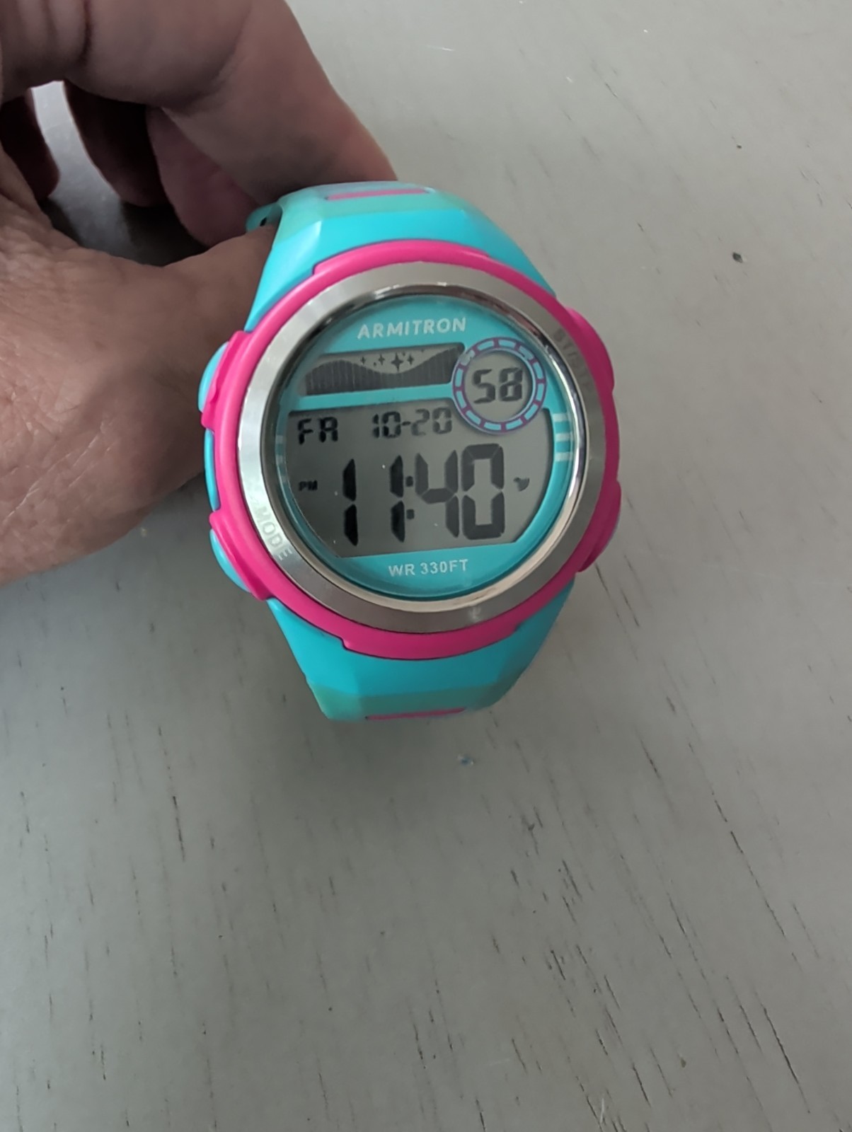 Armitron Pro Sport Digital Watch 45/7069 Pink Turquoise WR 165ft – Works! 80’s!!