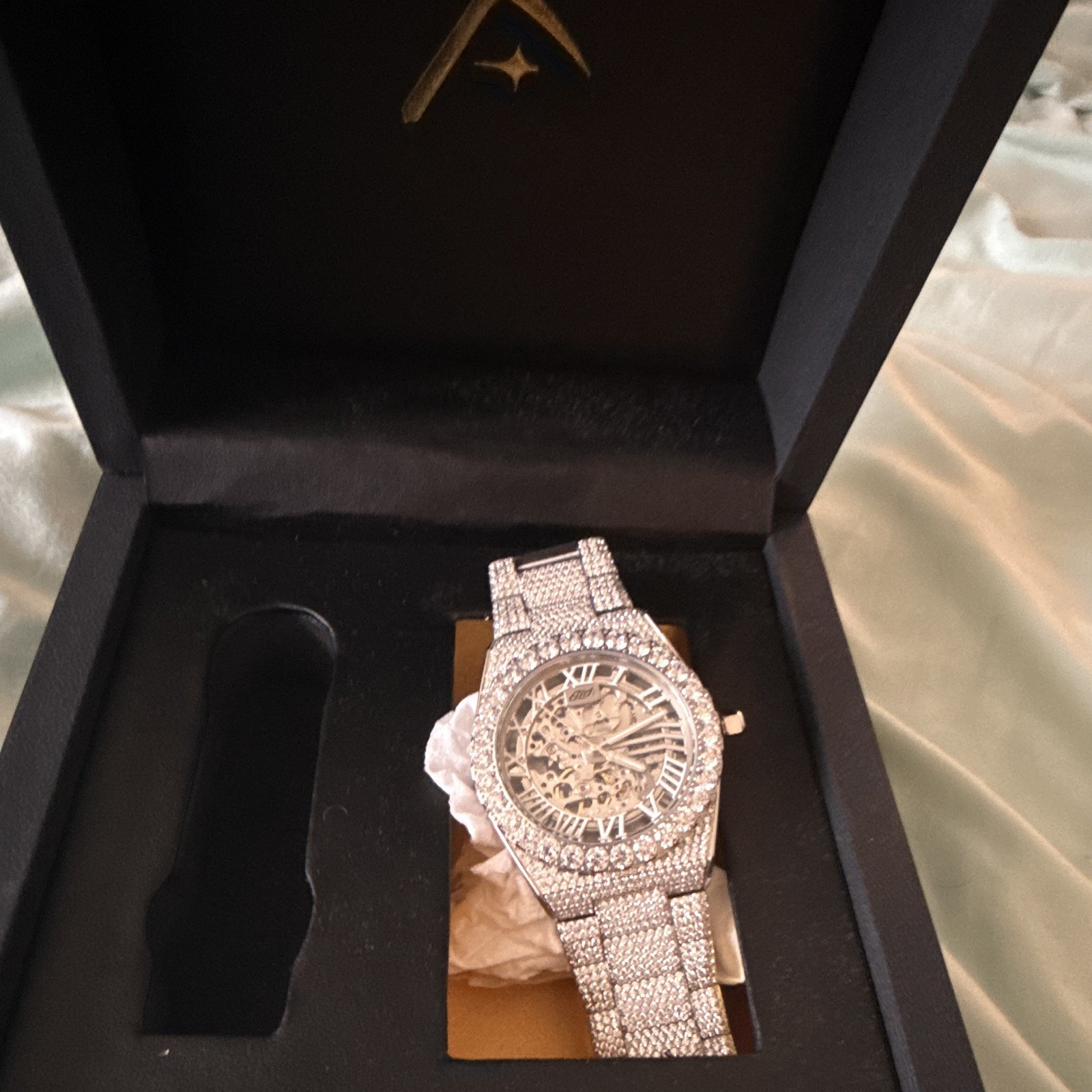 Alpha Era Automatic Skeleton Roman Numeral Silver Bracelet Watch w/ Box