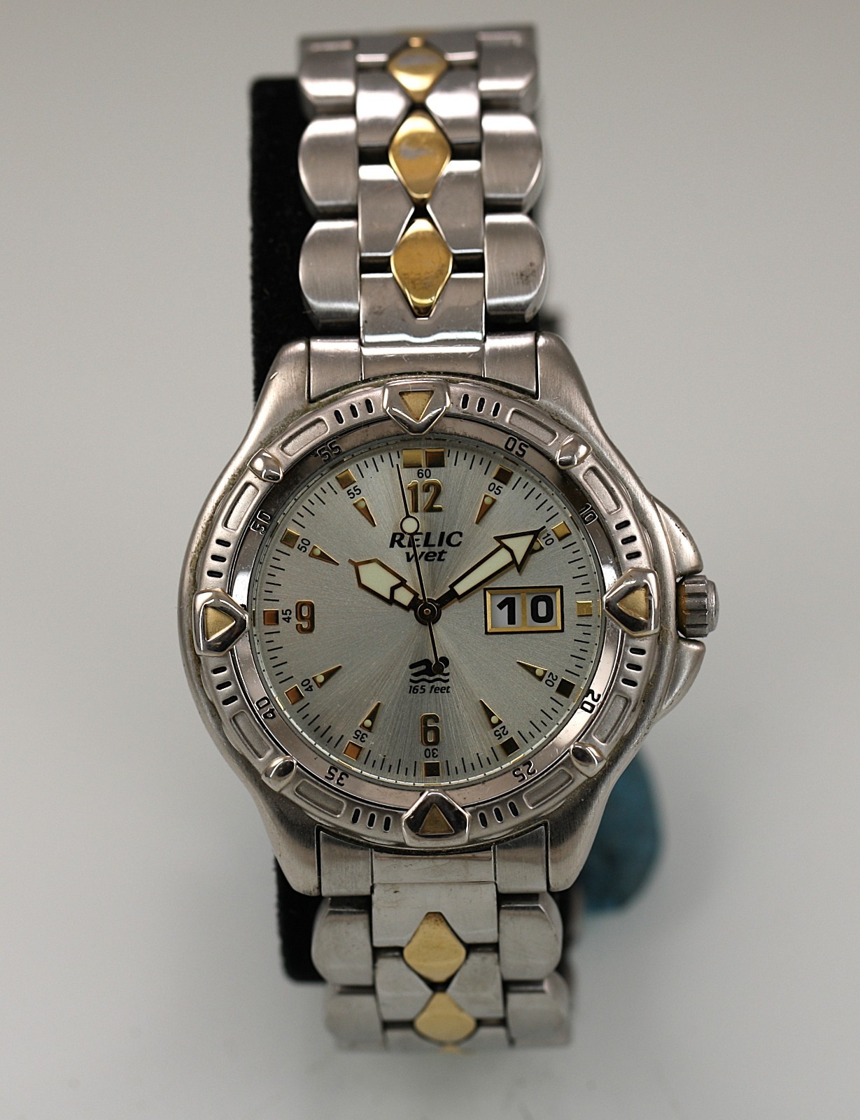 Relic Wet Watch Men Silver Gold Stainless St Battery Date 50m Champagne Quartz