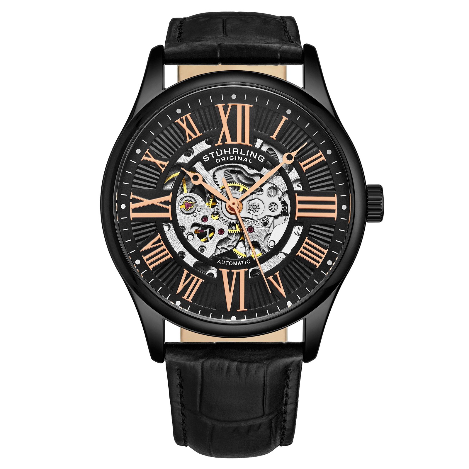 Atrium 3942 Automatic 42mm Skeleton Black/Leather | Black Dial Wristwatch 3942.3