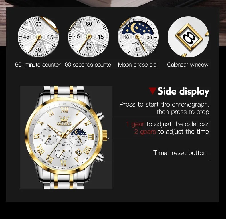 OLEVS Waterproof Luminous Quartz Watch Men’s Business Luxury Wristwatch Gift