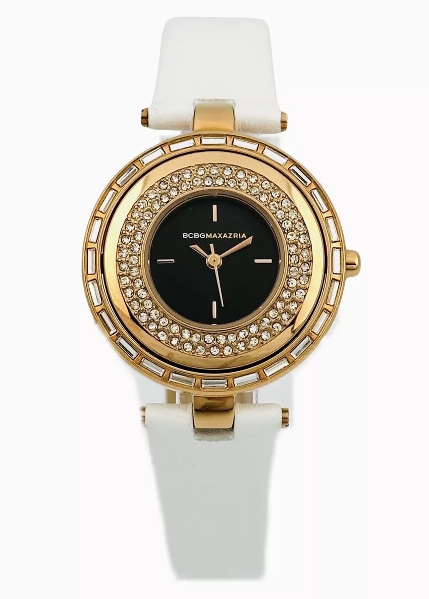 BCBGMAXAZRIA Ladies BG6415 Pirouett Rose gold sparkling studding White Strap