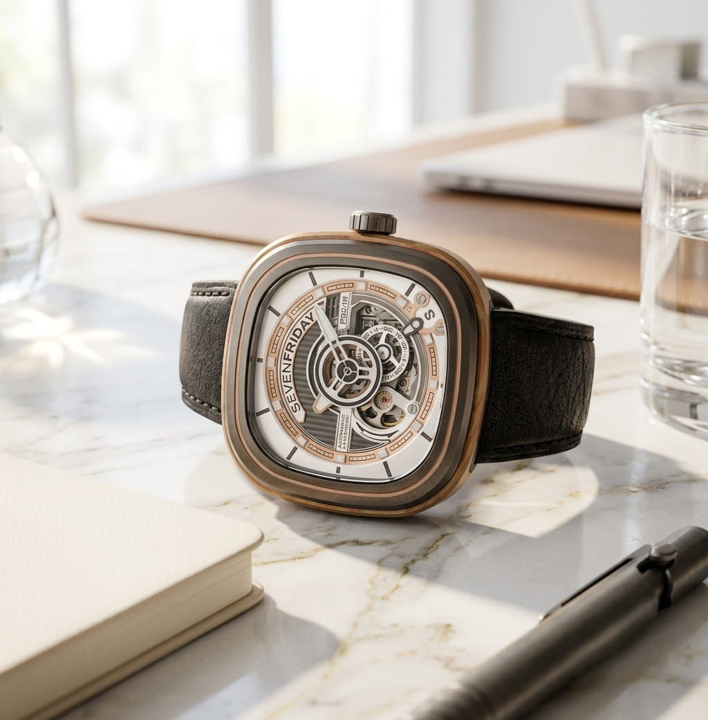 SevenFriday Men’s Watch P-Series Cuxedo Automatic Black Leather Strap PS2-02