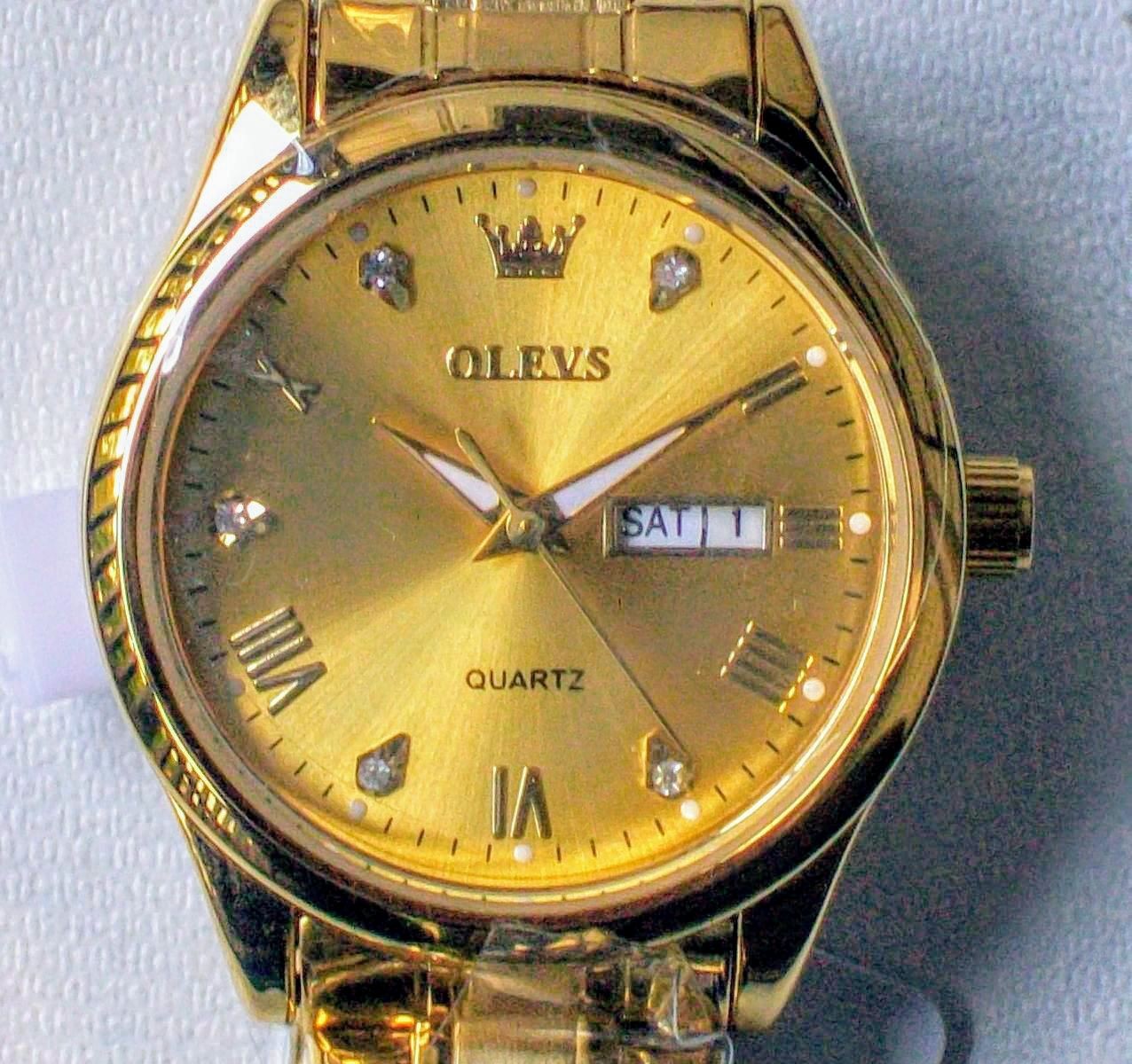 OLEVS Watch Ladies Gold Stainless Steel Waterproof DAY AND DATE U.S. SELLER