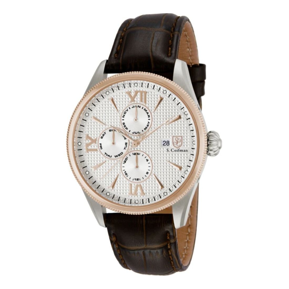 S. Coifman Noble Men’s Silver Dial Brown Leather Quartz Watch SC0170