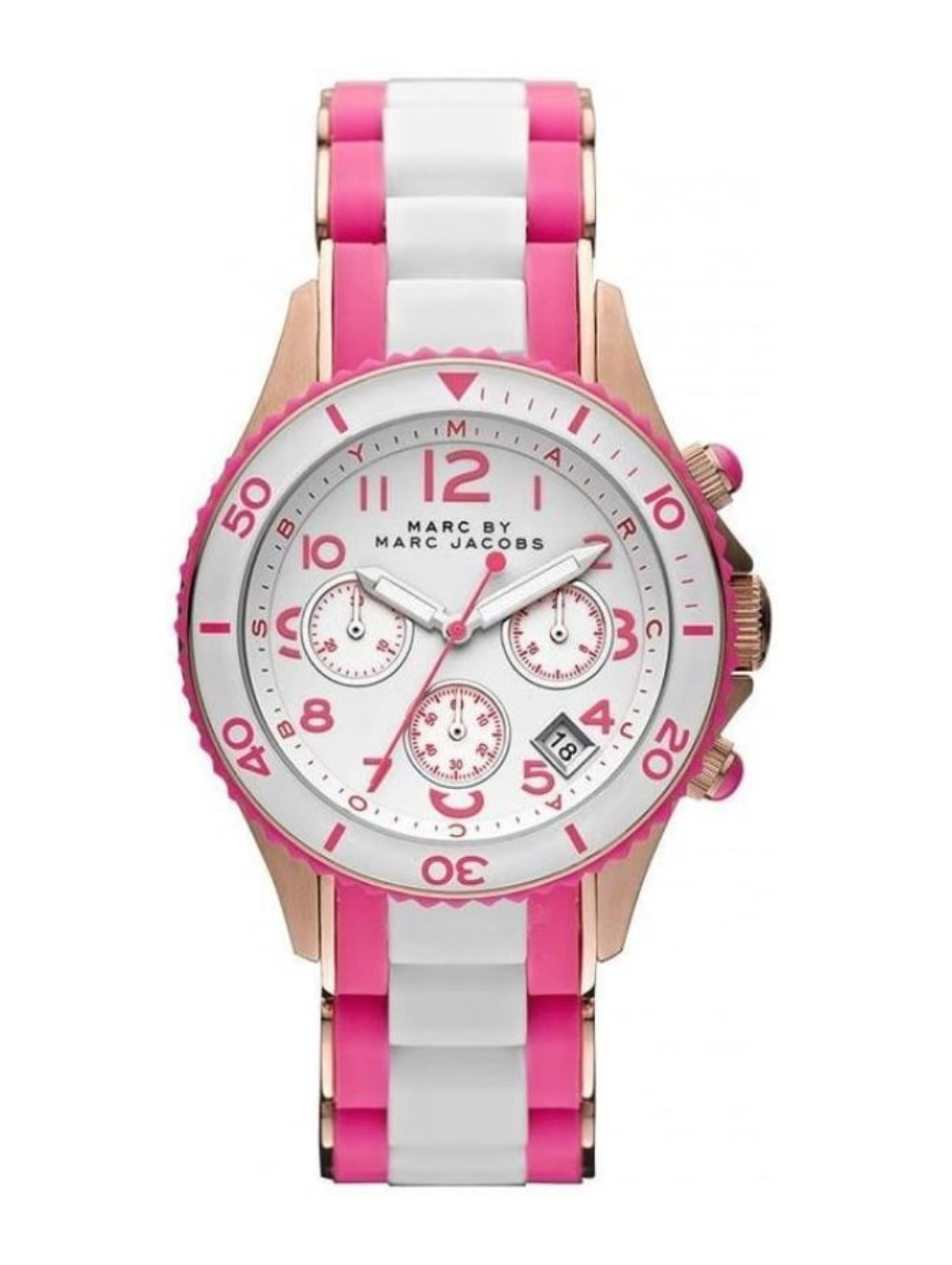 MARC JACOBS Women’s Rose Gold Pink and White Chronograph Watch MBM2593