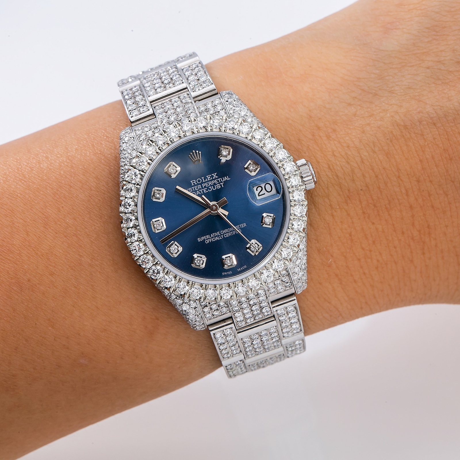 Rolex Datejust 31mm Steel Oyster Bracelet Iced Out Blue Dial 10.25 TCW – 178240