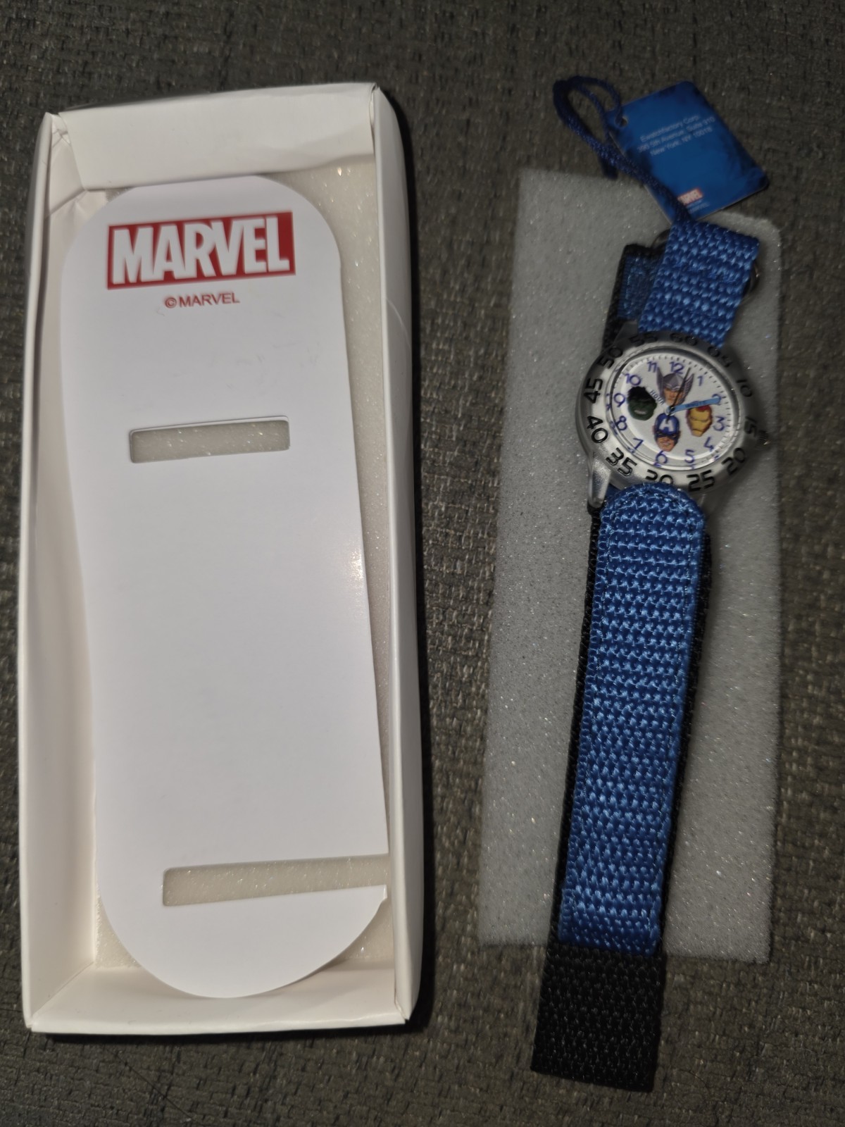 Marvel AVENGERS Kids Wristwatch Blue Fabric Band First Watch Learn To Tell Time