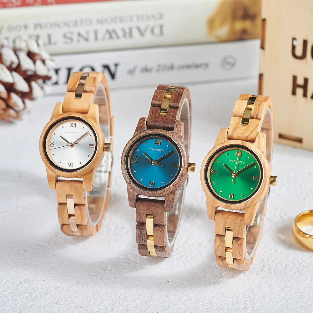 BOBO BIRD Wooden Watch Women’s Navy Blue Quartz Wristwatch Engraved Gift