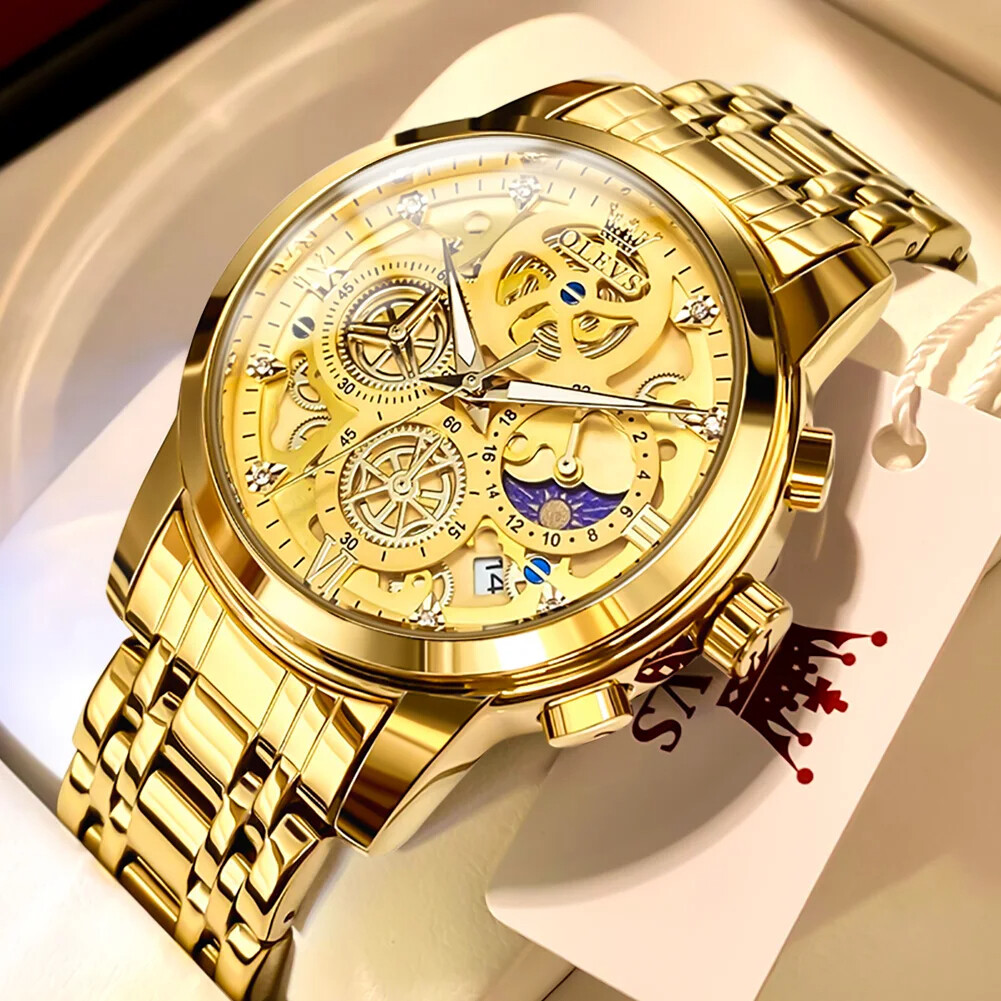 OLEVS Mens Watch Stainless Steel Luxury Business Wristwatch Date Luminous Quartz