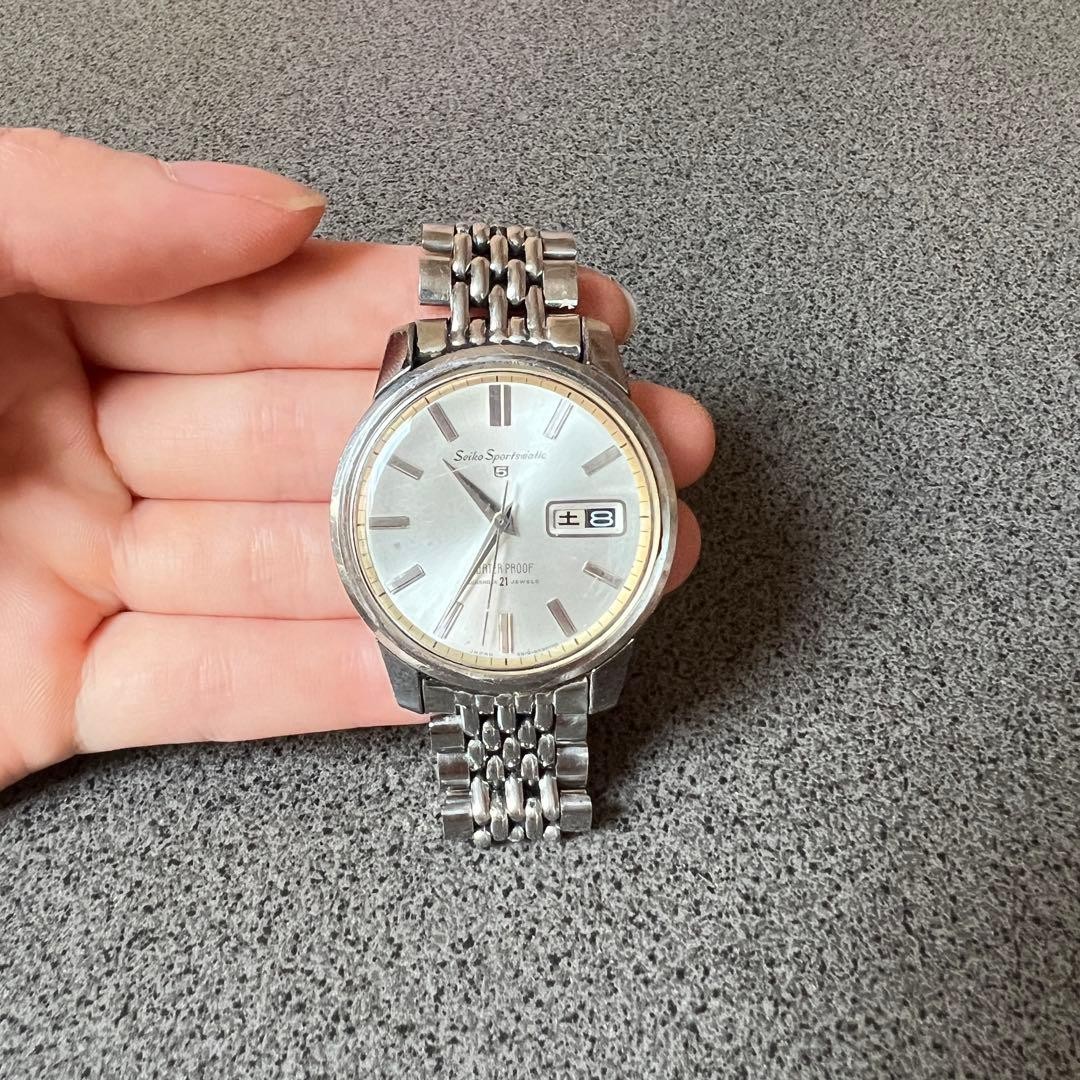 SEIKO Sportsmatic 5 Automatic Wristwatch Day Date Silver Case