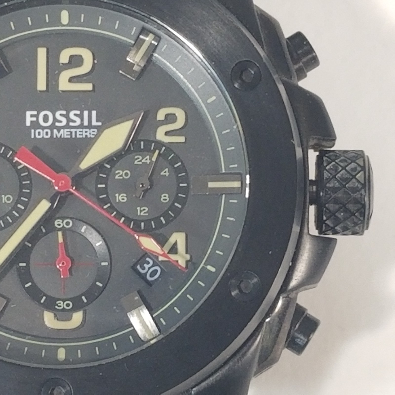 fossil machine chronograph watch Men’s grey dial black case green leather FS5000