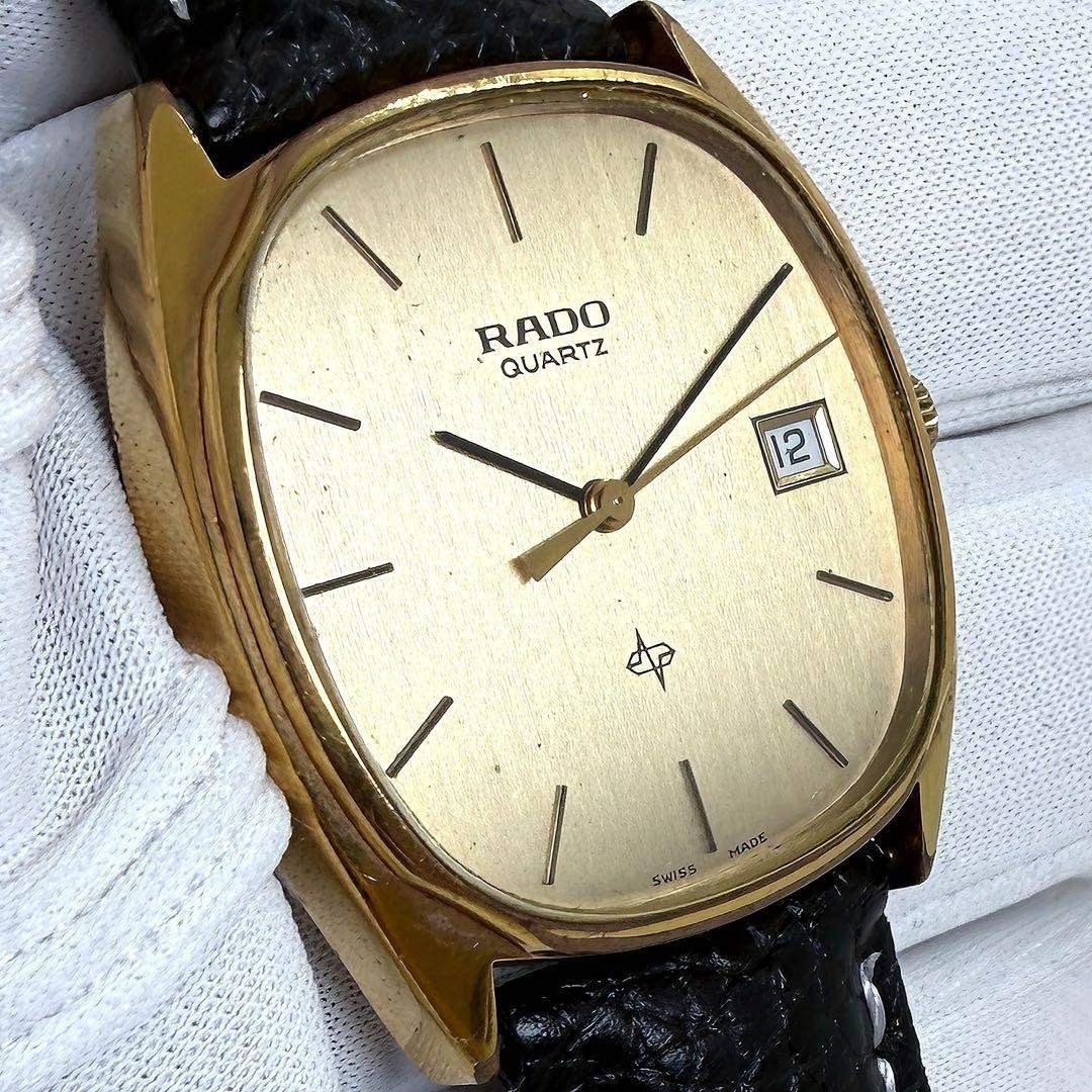 Rado 732.5083.2 Tonneau Quartz Watch Gold Dial Date 3 Hands Unisex Vintage Japan