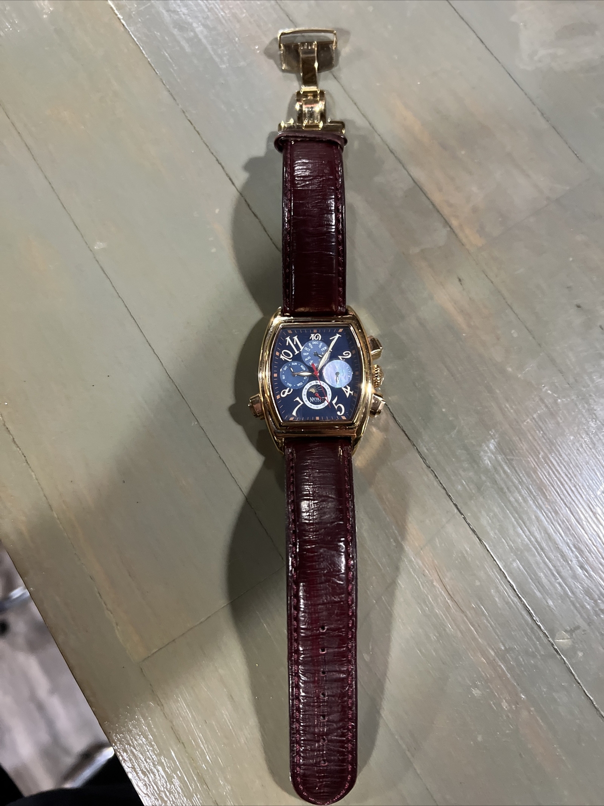 Nicolet 1886 Automatic NT322012 21 Jewel Full Calendar Watch Gold Tone BEAUTIFUL
