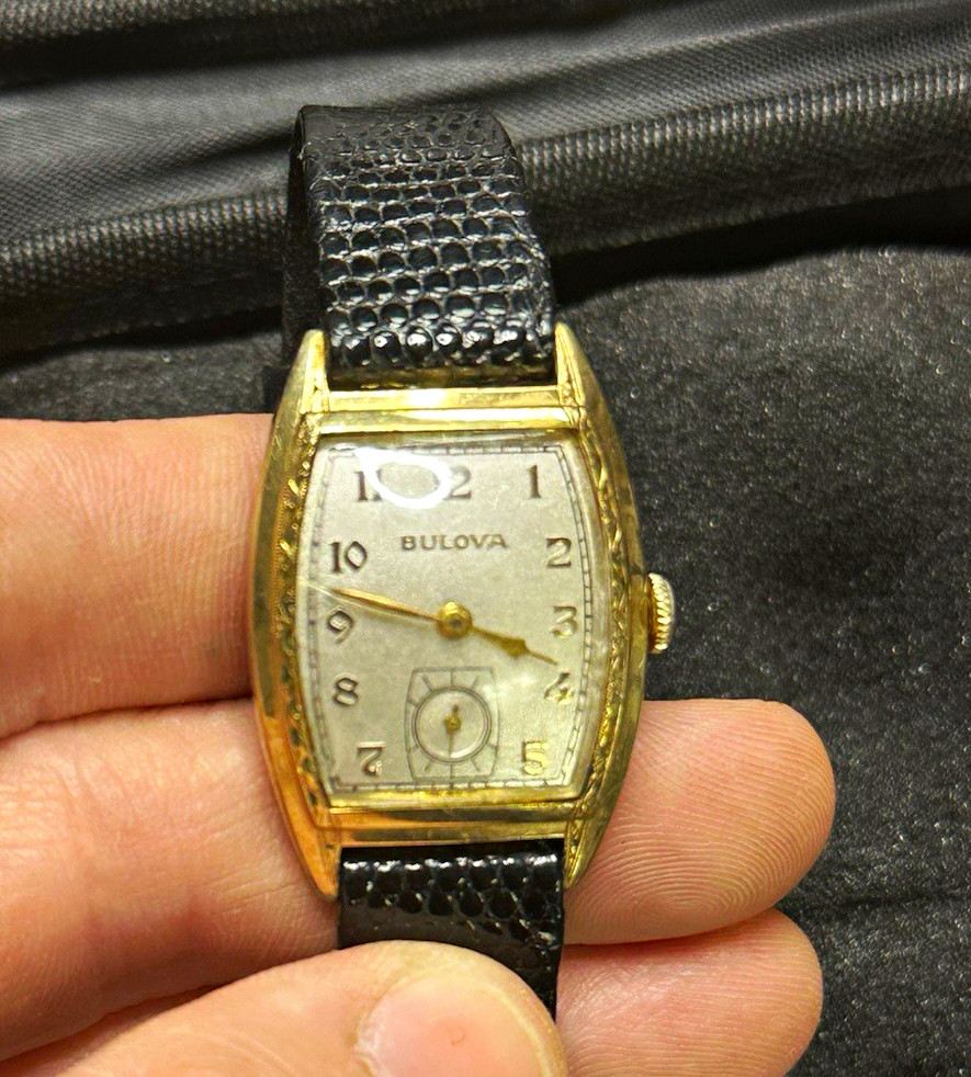 Bulova Mechanical Manual Tonneau Wristwatch Silver Dial Small Seconds Leather