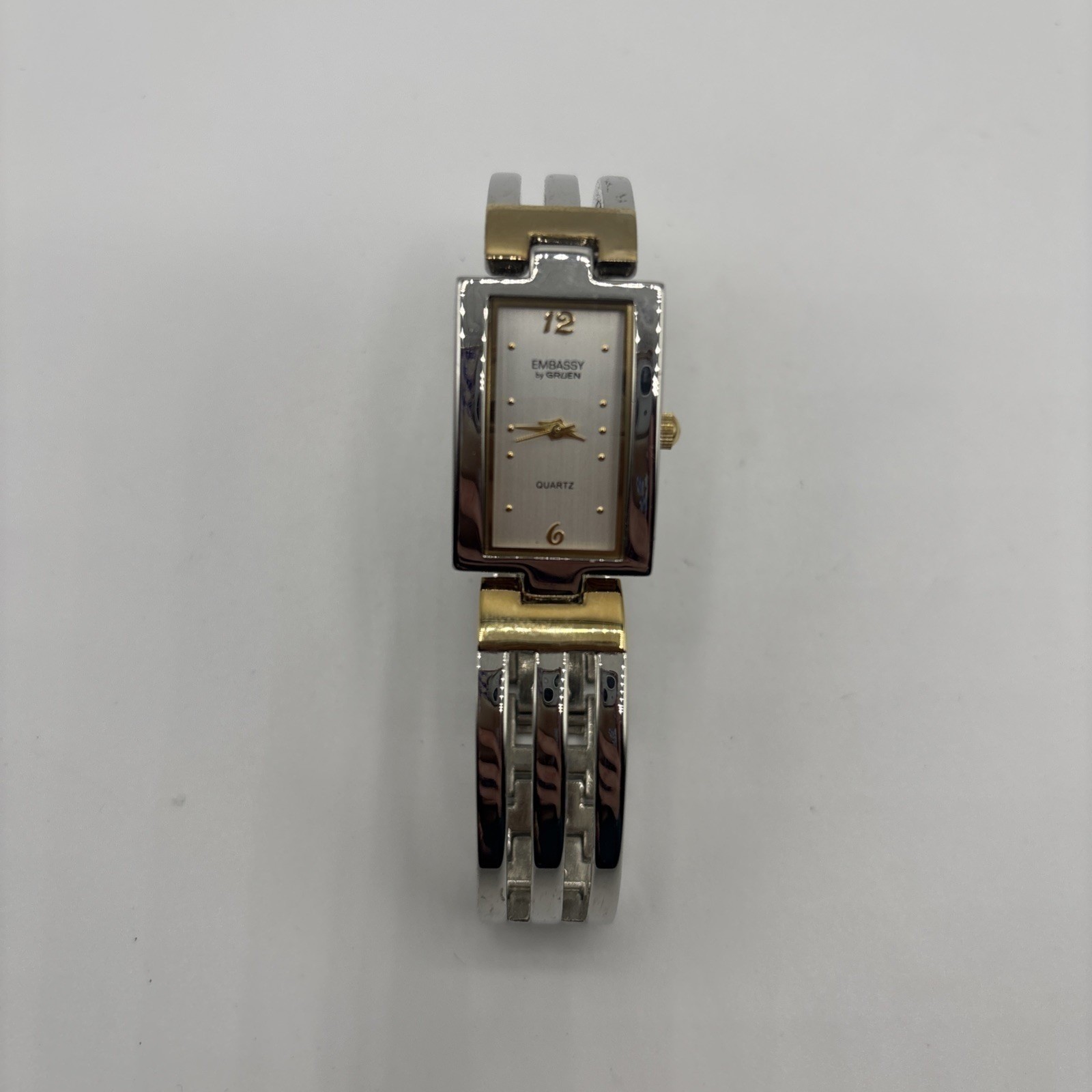 Embassy By Gruen Watch Women 19mm Silver Gold Tone Rectangle 6 3/4″ Untested