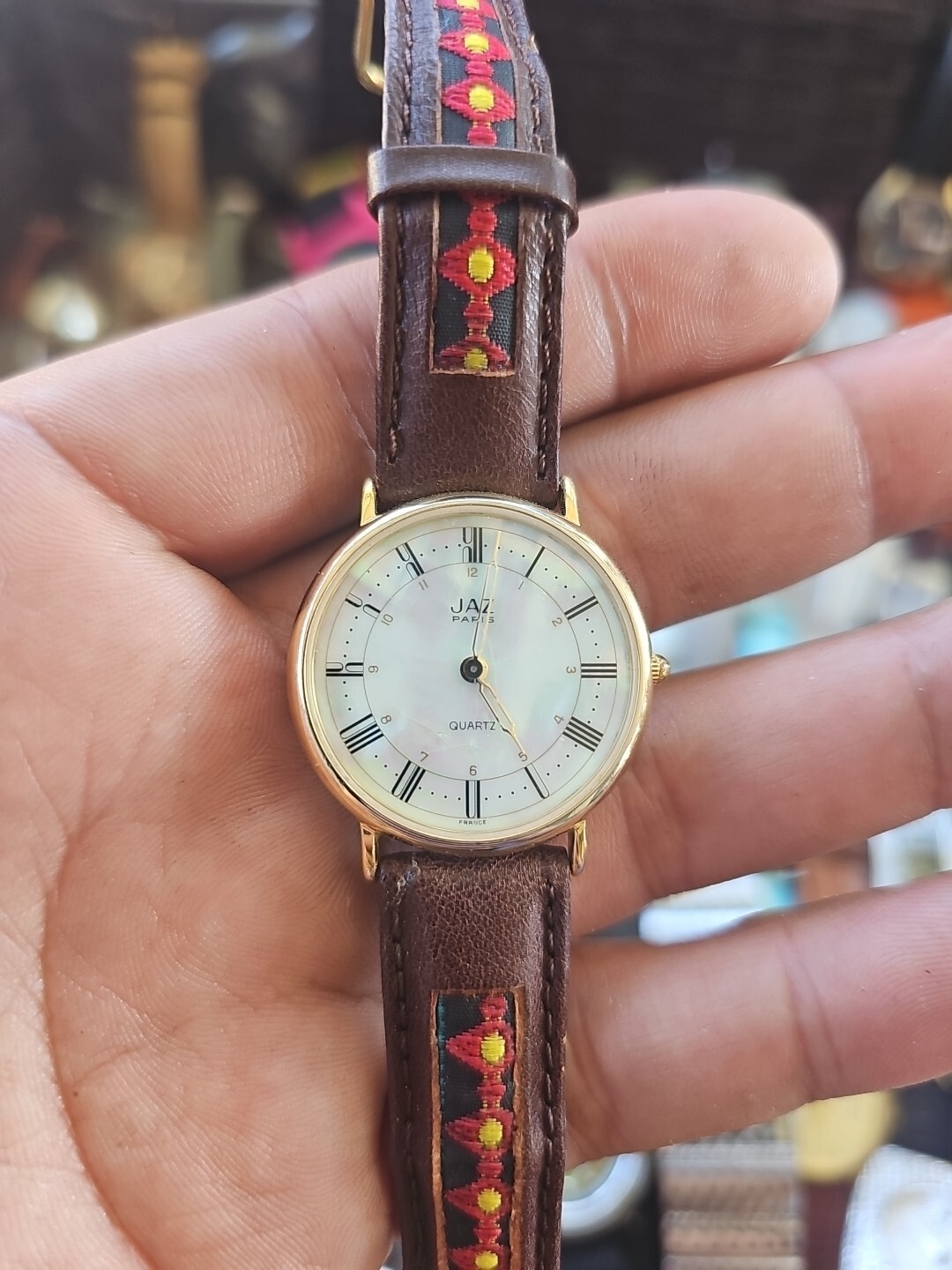 Jaz Paris Watch Leather Buckle Band Mother Of Pearl Dial Non Working N4
