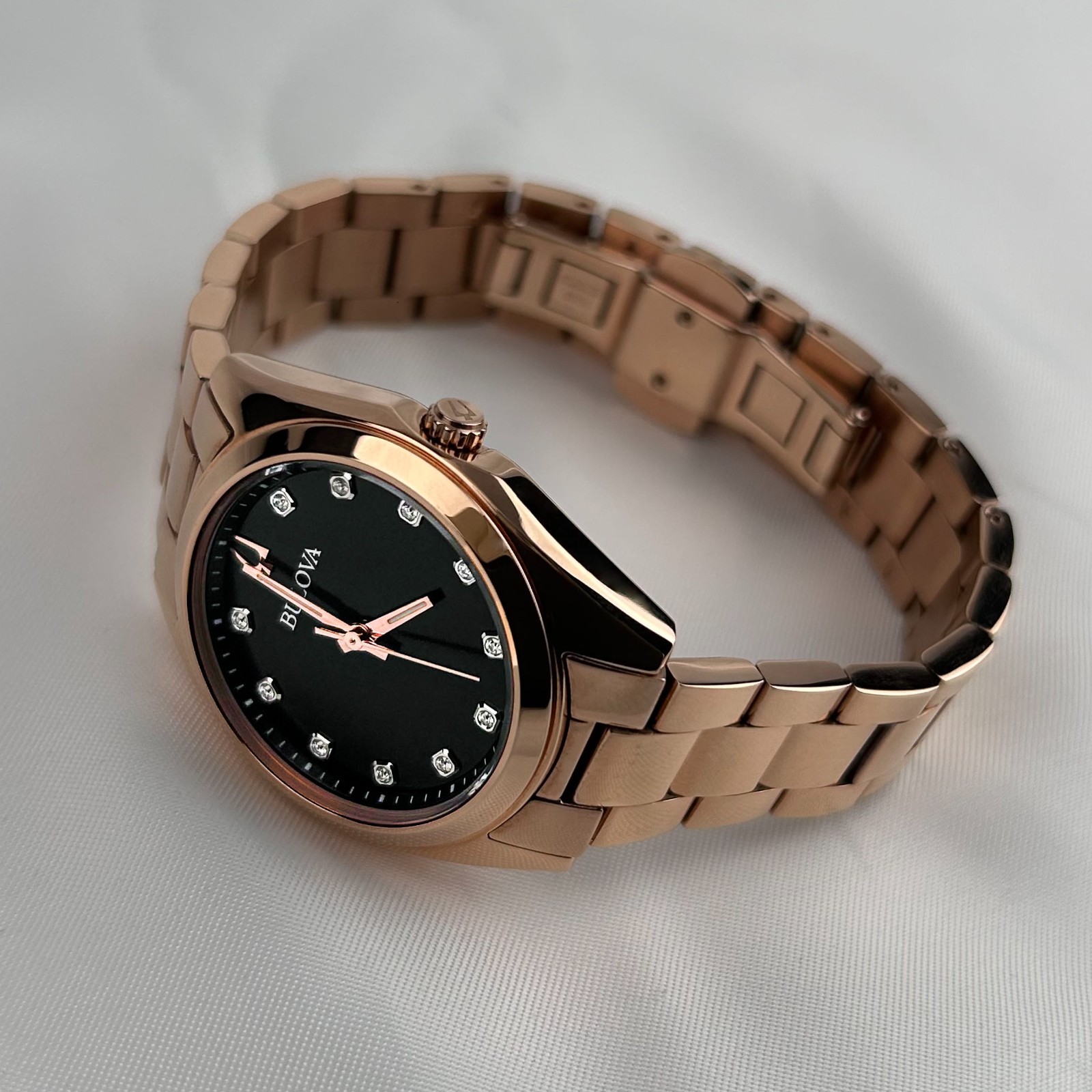 Bulova Surveyor 97P156 Diamond Gre Dial Rose Gold Women’s Quartz Watch 31mm