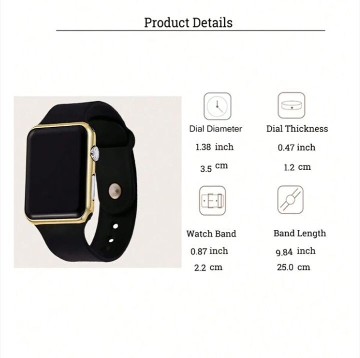 |1pcs black plastic strap fashionable square dial electronic watch|