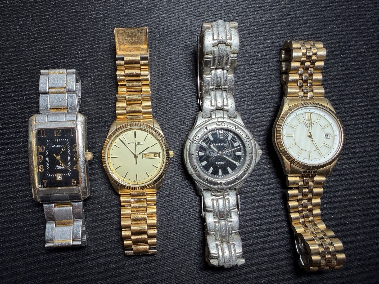 Lot of 4 Quartz Watches Waltham Wittnauer Citizen Claremont Parts Repair AS IS