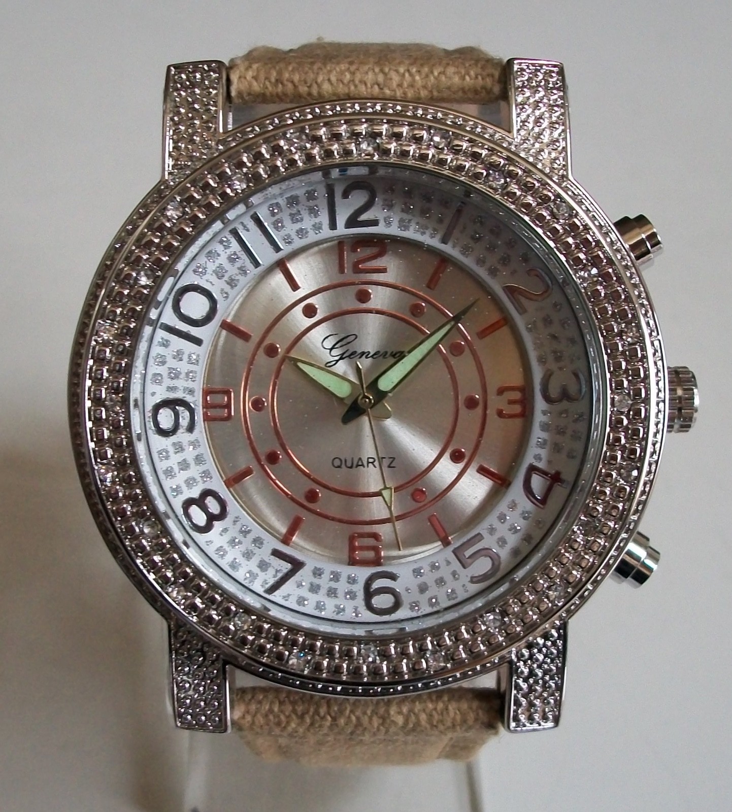 Men’s Leather With Fabric Cover Band Fashion Dressy Casual Hip Hop Watch