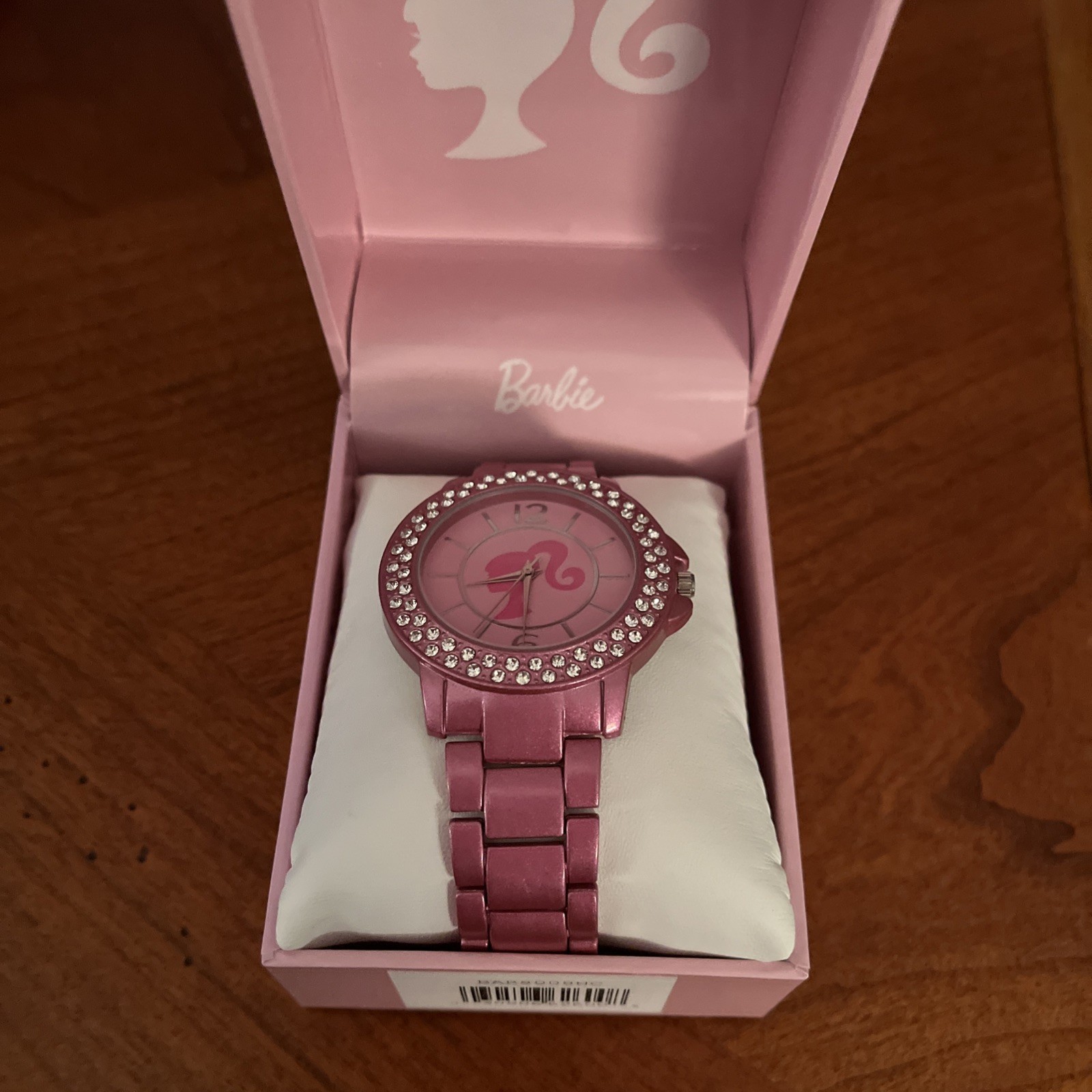 Barbie Mattel Watch Pink Metal Link and Band Rhinestone Trim Ponytail NIB Bling