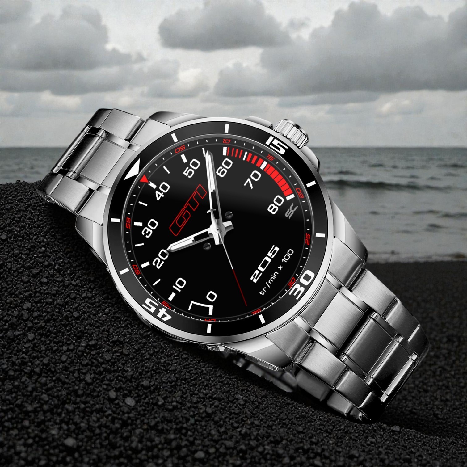 Wrist Watch With Tachometer Peugeot 205 GTI In Steel Vintage Sport Gadget