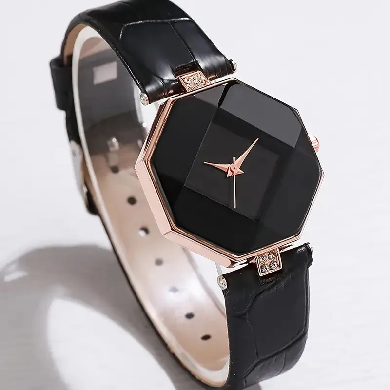 Duoduo Explosions Women’s Watch Prismatic Diamond Mirror Simple Fashion-Black