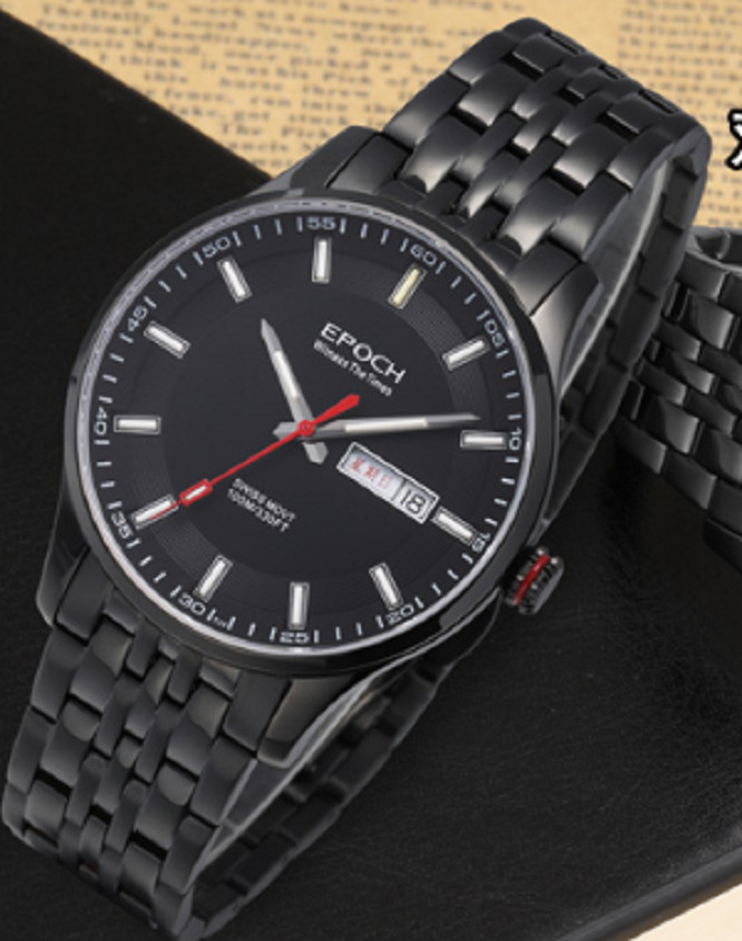 Epoch Men Quartz Watch Swiss Ronda Mov’t Luminous English Day Sapphire WR100m