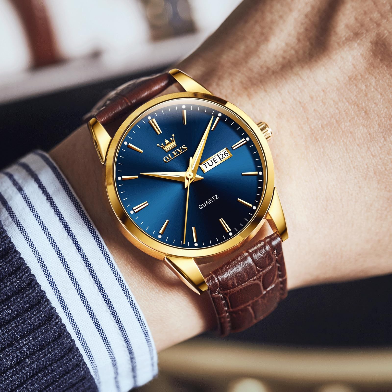 Reloj Casual De Cuero De Facil Lectura Con Calendario Y Luz Para Hombre