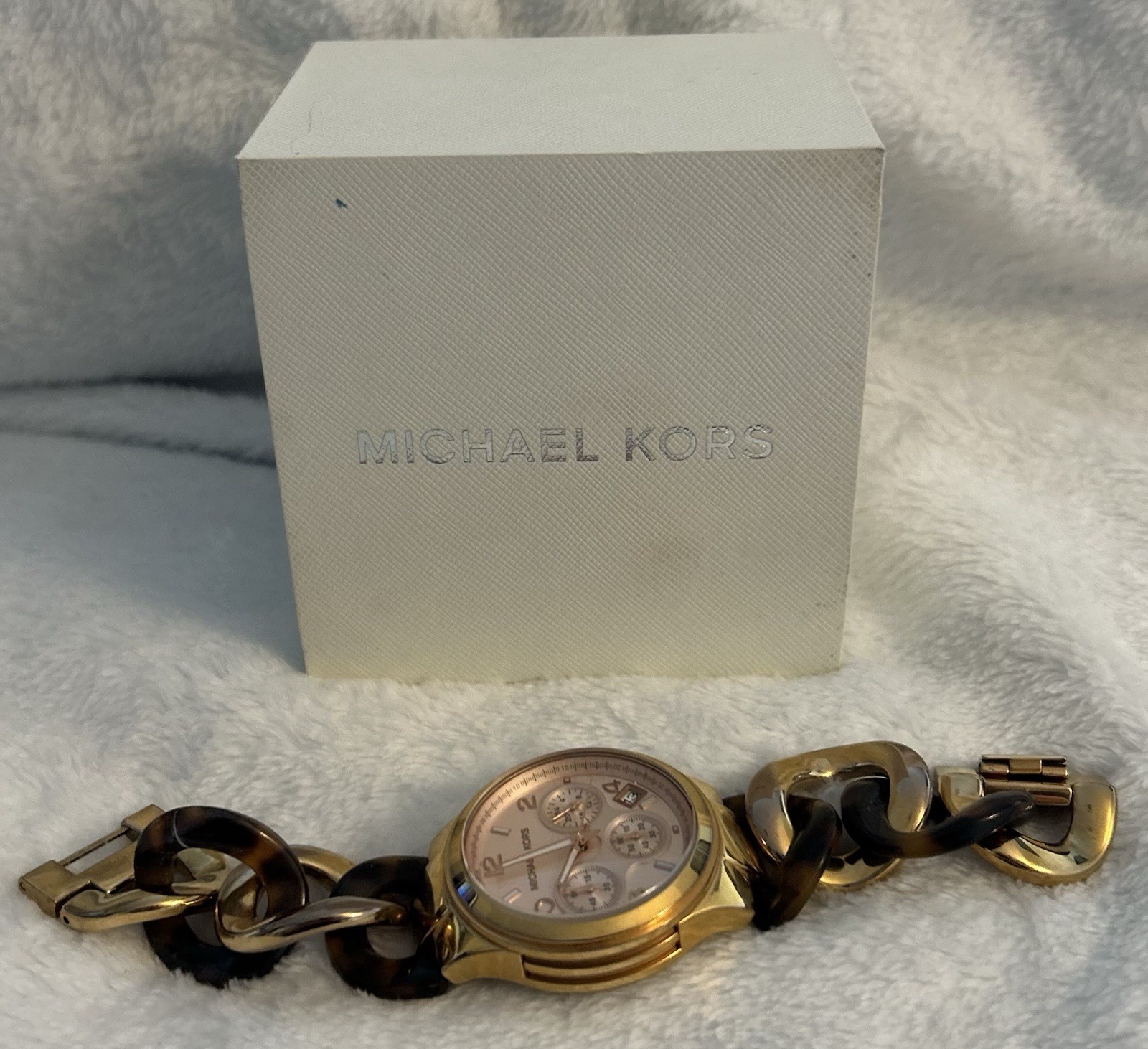 MICHAEL KORS MK4269 Chrono Rose Gold-tone Tortoise Twist Chain Link Pre-Owned
