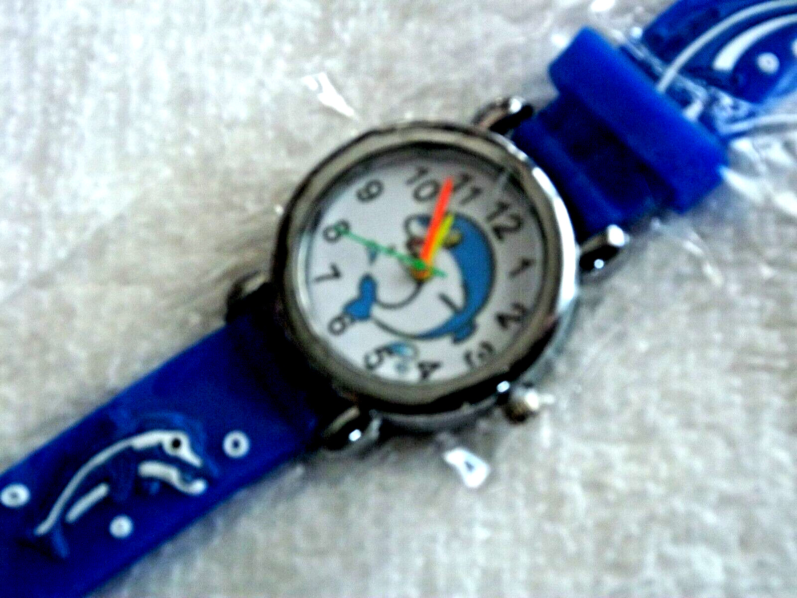 Child’s, KIDS 27mm Silver Tone Watch with Dolphins, Patterned ON FACE & BAND