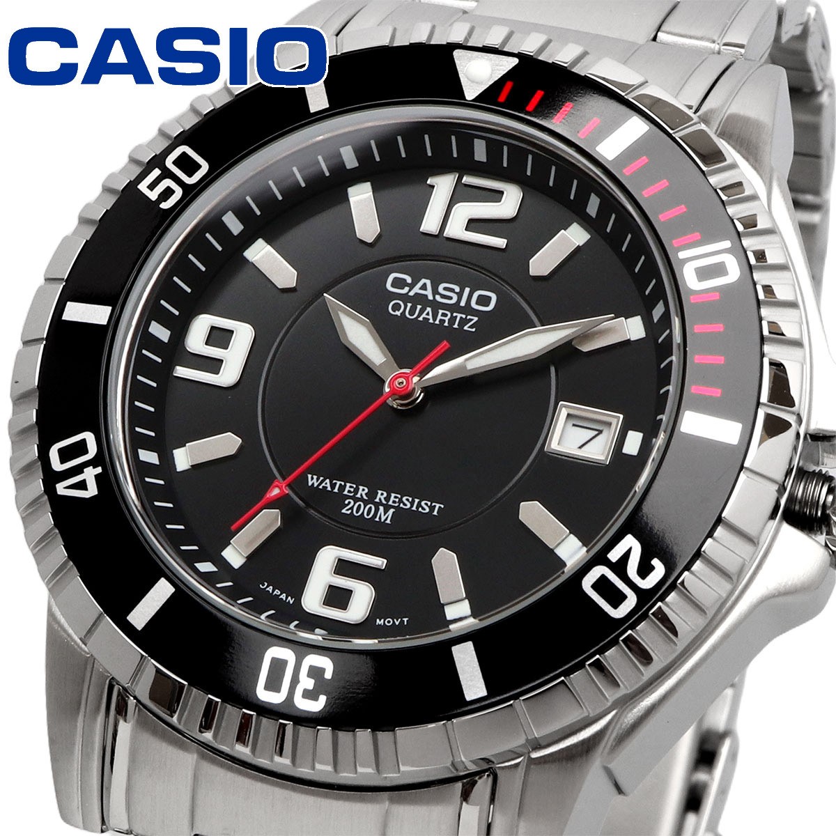 CASIO MTD-1053D-1AV Men’s Quartz Watch 200M Black Dial Stainless Steel New
