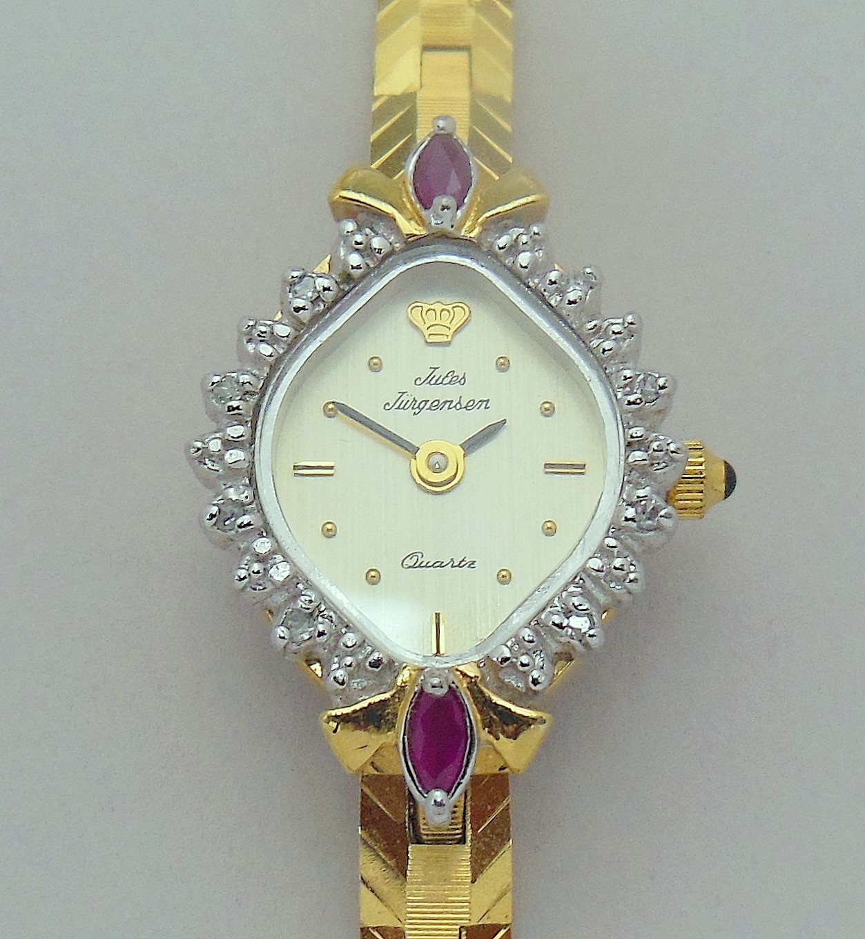 Vintage Jules Jurgensen Gen. Diamond and Ruby Women’s Quartz Watch Fresh Battery