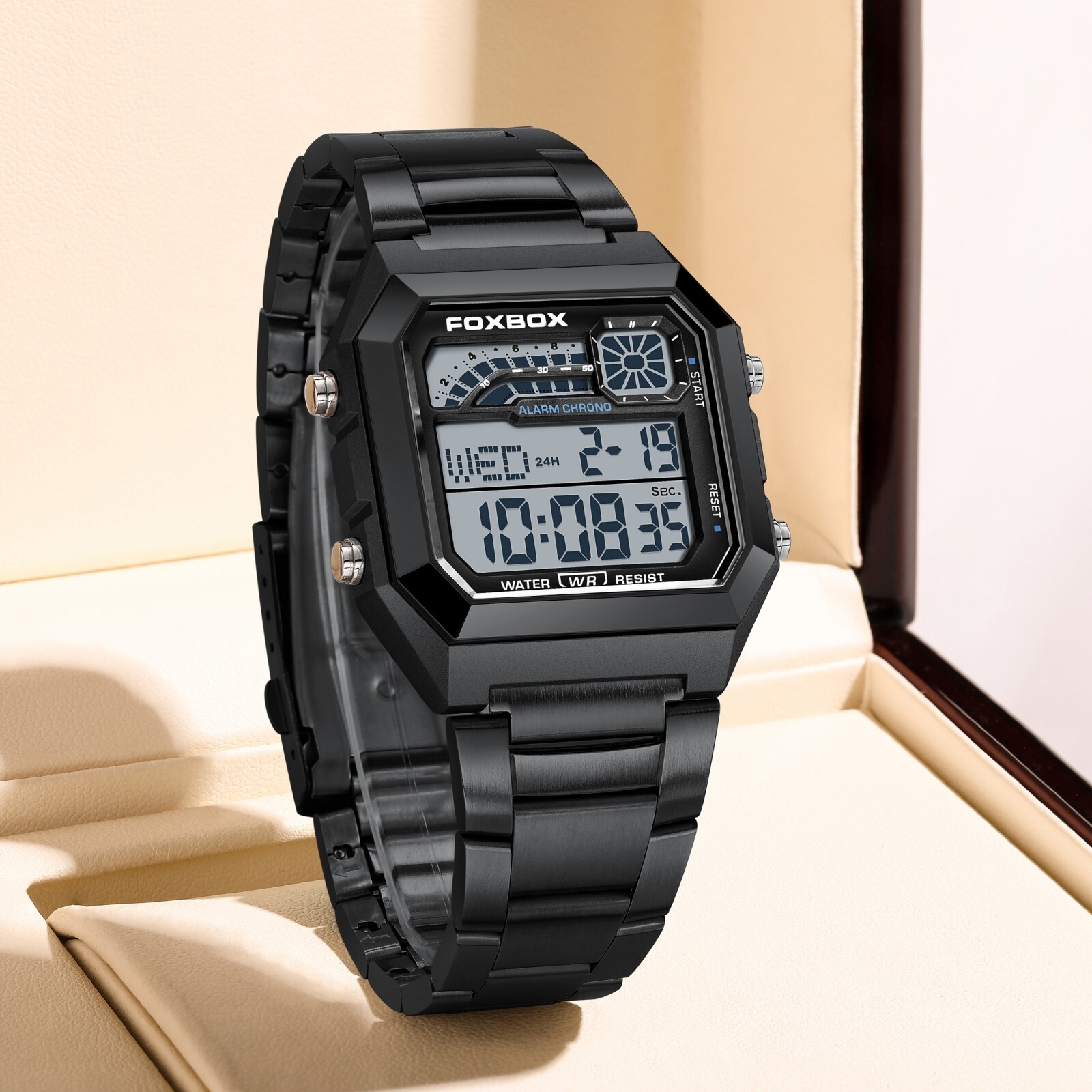 Luxury Men’s Digital Watch Stainless Steel Luminous Date Waterproof Wristwatch