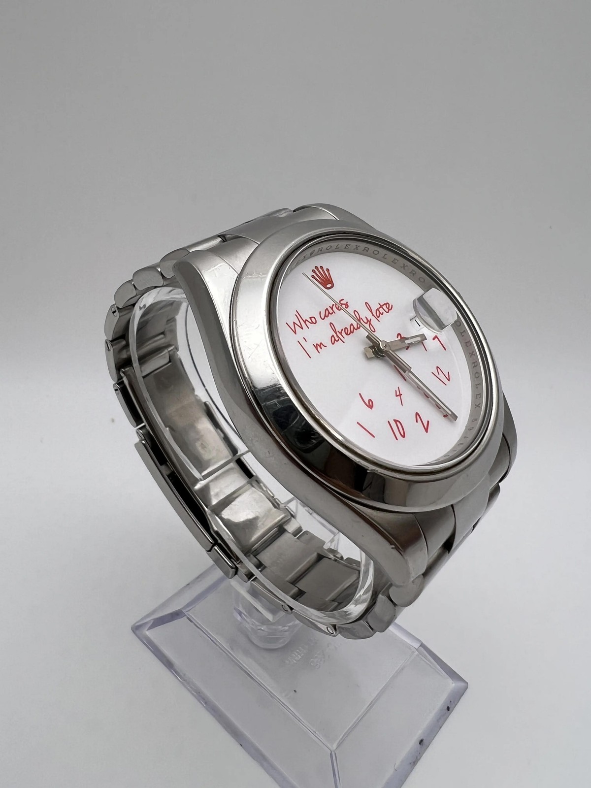 Rolex Datejust 41mm 116300 Custom Who Cares I’m Already Late Red Dial Papers