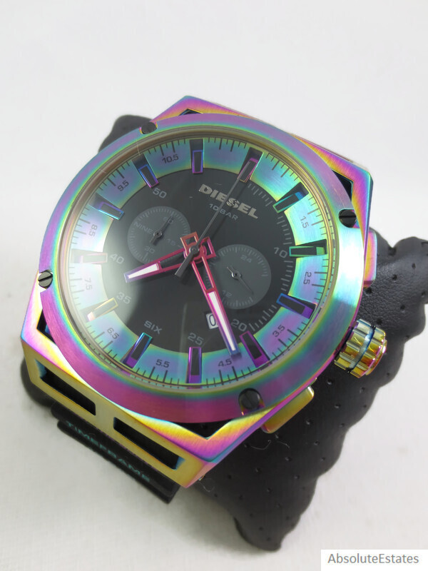 NEW Diesel Men’s Timeframe Chronograph Watch DZ4547 Iridescent Black Silicone