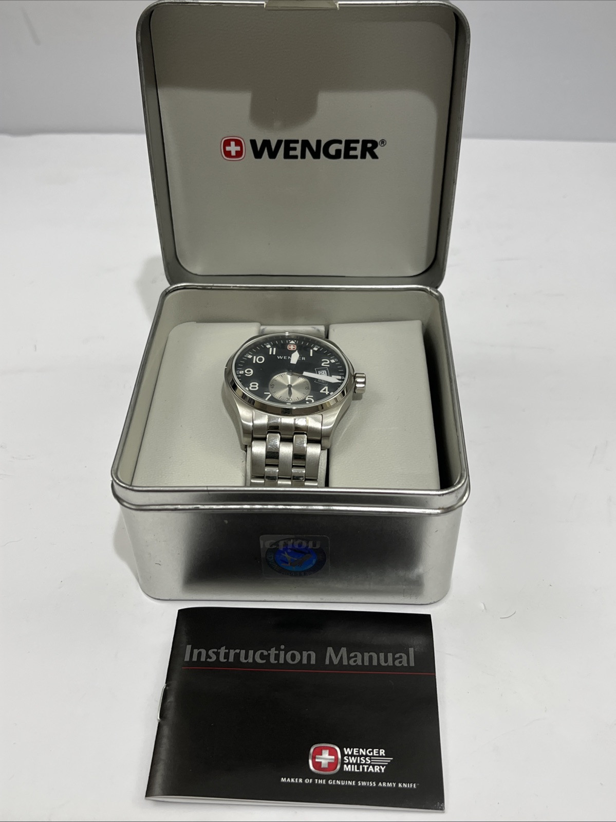 WENGER SWISS ARMY Black Dial MEN’S Dive WATCH Diver 100M W/ Box, New Battery!