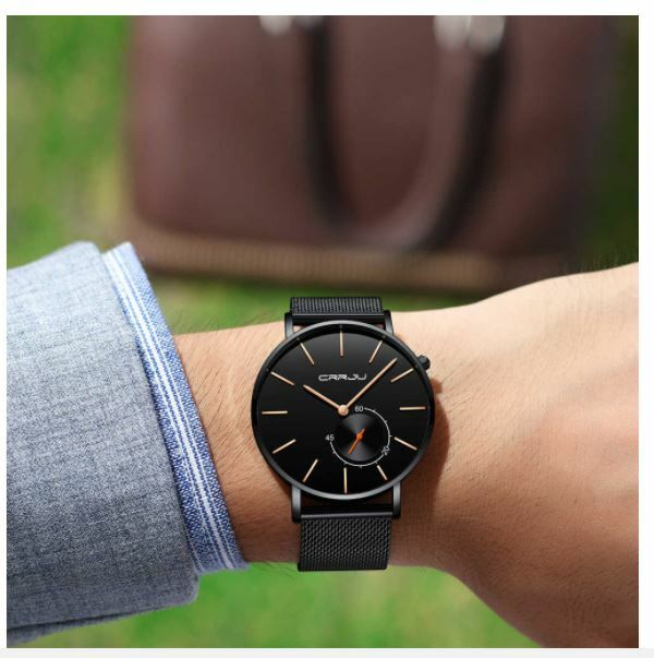 NEW CRRJU 2220 Men’s Stainless Steel Mesh Strap Ultra Thin Wrist Watch