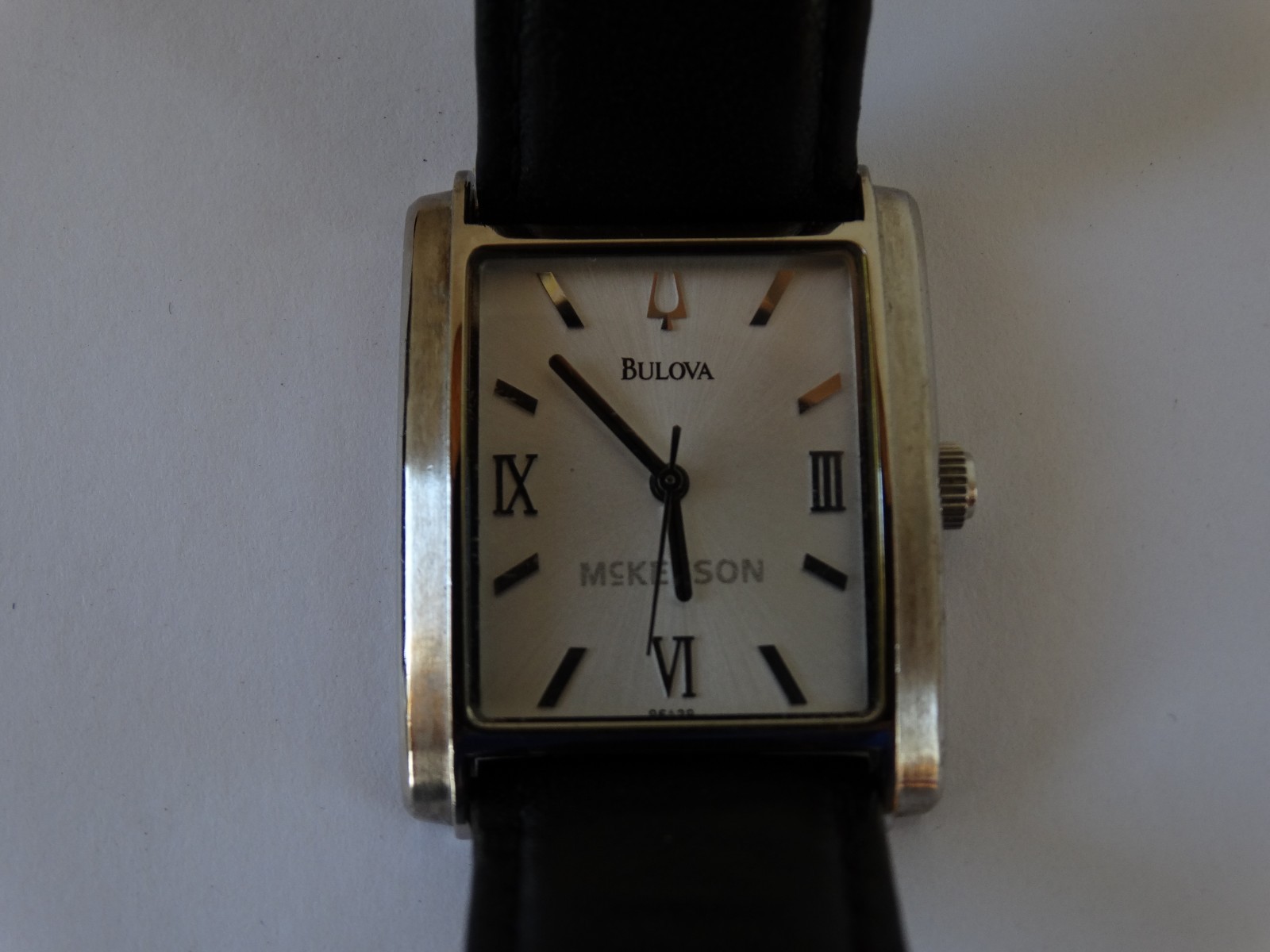 Bulova Mens Silver McKesson Tank watch black leather band