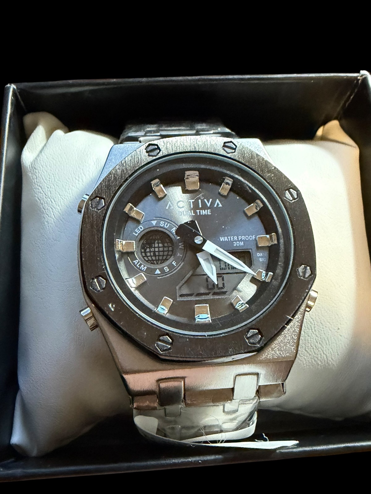 Activa ACWM303-005 Men’s Dual Time Analog Digital Quartz Watch Silver Tone New