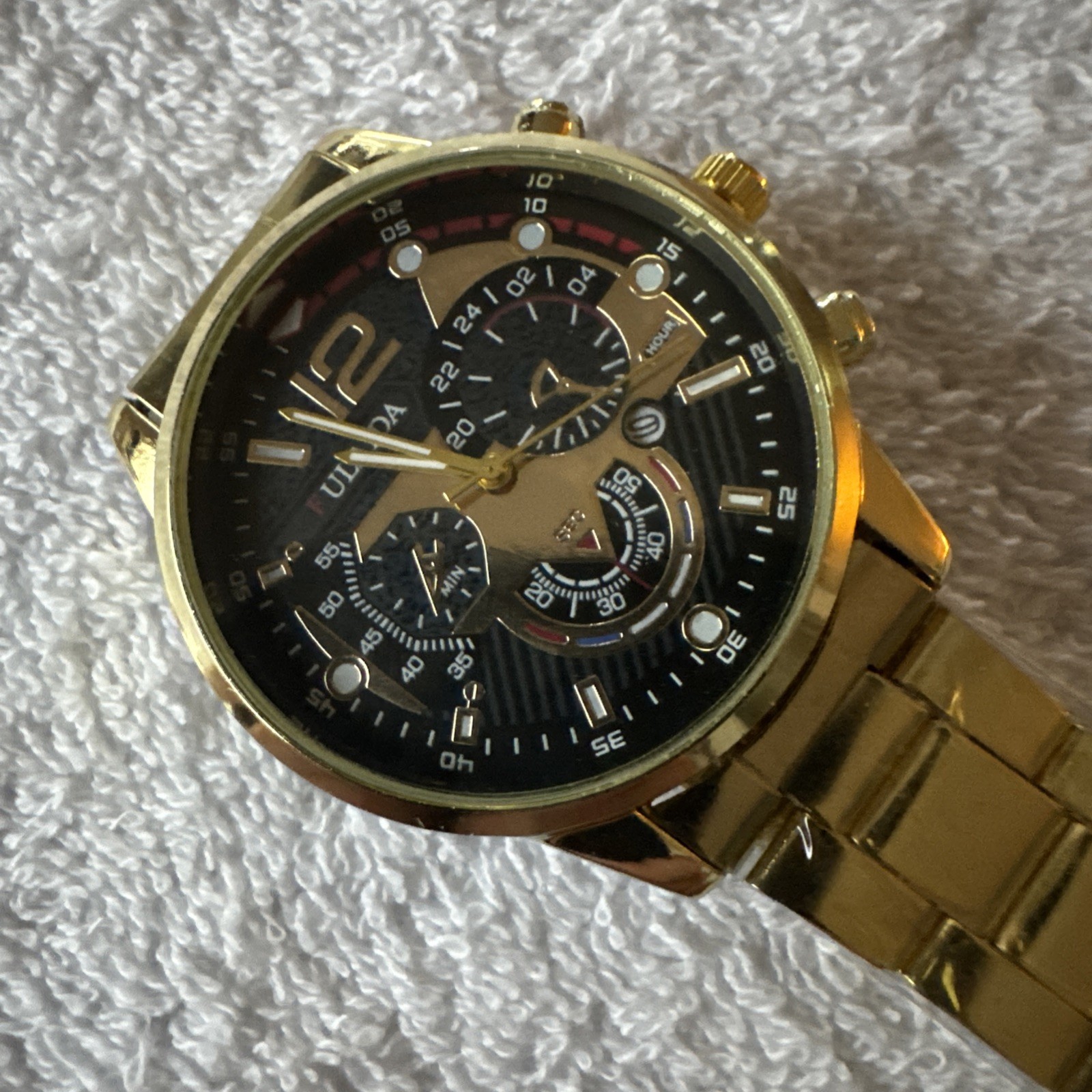 FULAIDA Men’s Watch Small Wrist Dia. 2.5 Inch Chronograph Quartz Gold Color