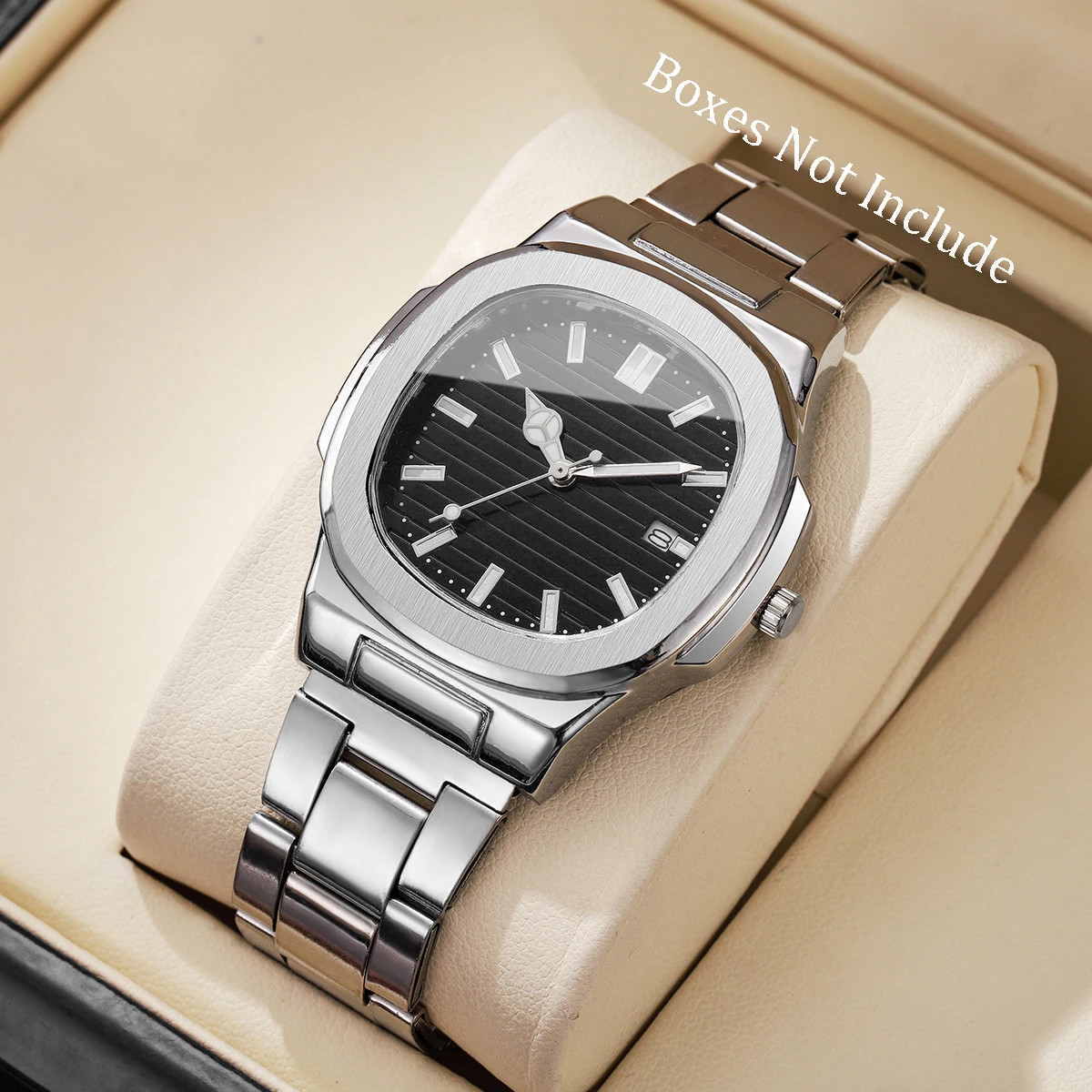 Men Fashion Wristwatches Business Square Dial Stainless Steel Strap Quartz Watch
