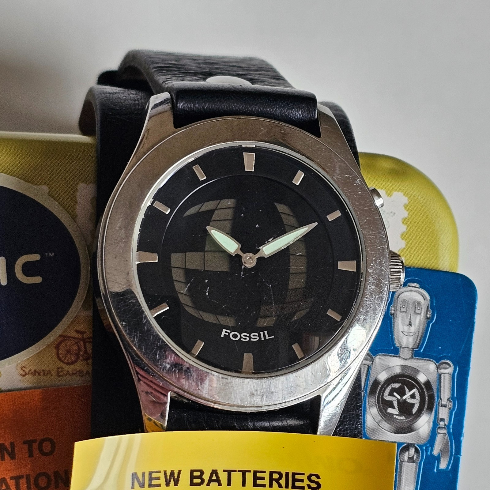 Fossil Big Tic watch mens – fully working, new batteries, with Fossil tin